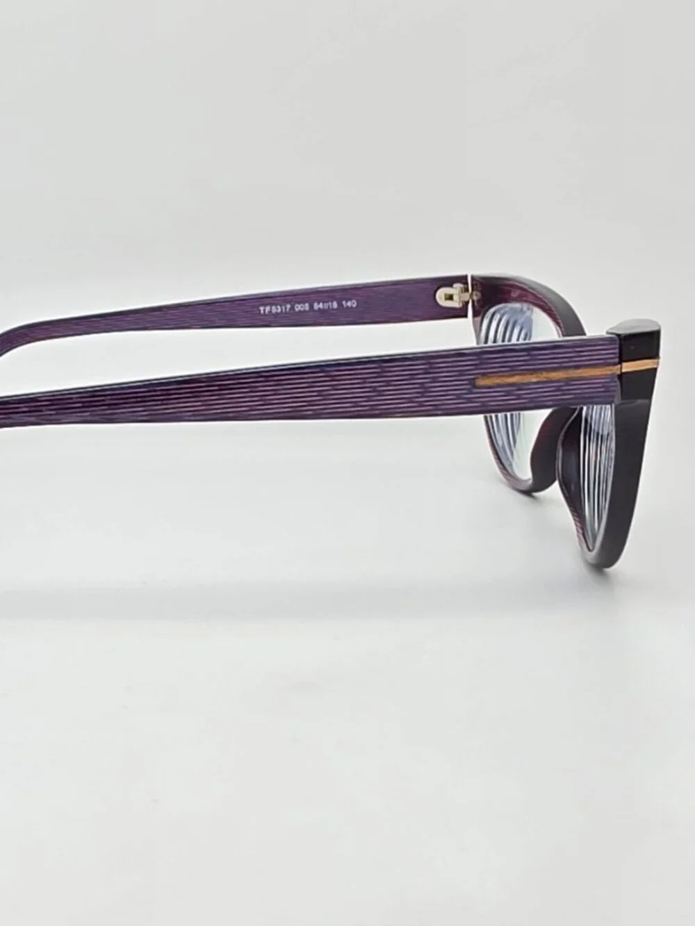 Tom Ford TF5317 005 Black Iridescent Chalkstripe Cat Eye Eyeglasses Frame w Case